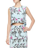 Cameo Cropped Floral Top, Robin's Egg/Multicolor