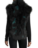 Fox Fur Vest, Teal/Black