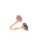 18K Rose Gold Flower Bypass Ring with Pink & Blue Sapphires