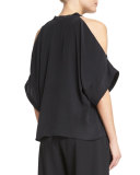 Mya Lace-Trim Voile Cold-Shoulder Top, Black