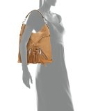 Large Moto Drawstring Crossbody Bag, Beige