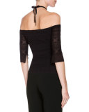 Grace Lace Cold-Shoulder Halter Top, Black