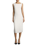 Sleeveless Asymmetric-Neck Bias-Cut Dress, Cream