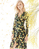 Long-Sleeve Faux-Wrap Dress, Carnation