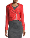 Studded Leather Moto Jacket, Blood Orange