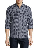 Circle-Print Slim-Fit Sport Shirt, Navy