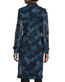 Double-Breasted Lace Trench Coat, Ink Blue