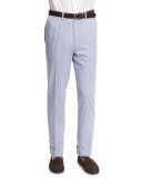 Flat-Front Wool-Blend Trousers, Light Blue