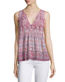 Axton Pleated-Front Printed Silk Top