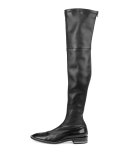 Chain-Trimmed Stretch-Leather Over-the-Knee Boot, Black