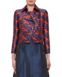 The Oval Moto Cropped Jacket, Navy/Rust