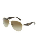 Double Bar Aviator Sunglasses, Light Gold/Brown