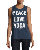 Peace Love & Yoga Muscle Tank Top, Indigo