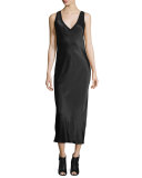 Sleeveless V-Neck Midi Dress, Black