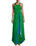 Daphne Sleeveless Stretch Silk Gown, Multicolor