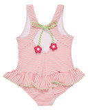Skirted Striped Seersucker Swimsuit, Pink, Size 2T-6X