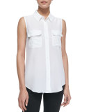 Slim Signature Sleeveless Blouse, Bright White