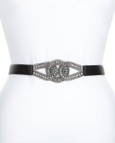 Octavia Jeweled Lambskin Belt, Black