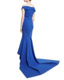 Scoop Off-the-Shoulder Trumpet Gown, Blue