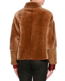 Shearling Fur Reversible Short Jacket, Camel