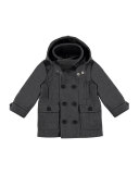 Hooded Double-Breasted Jacket, Gray, Size 3-6