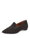 Marianne Square-Toe Suede Flat, Black
