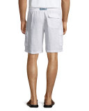 Baie Solid Linen Cargo Shorts, White
