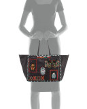 Rockstud Rolling Medium Beaded-Patch Tote Bag, Black/Multi