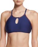 Stitch High-Neck Swim Top, Navy
