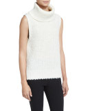 Adele Sleeveless Ribbed Turtleneck Sweater, Ivory