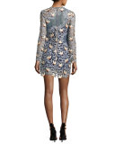 Patchwork Guipure Lace Mini Dress, Dove Gray