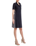 Short-Sleeve Shirtdress w/Striped Back, Navy