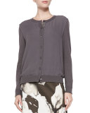 Georgette Overlay Knit Cardigan, Granite