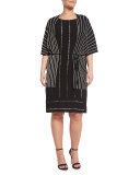 Mito Short-Sleeve Striped Belted Jacket, Plus Size  