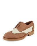 Mixed Media Wing-Tip Shoe, Beige
