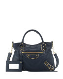 Edge Town Goatskin Satchel Bag, Dark Sea