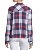 Dylan Plaid Long-Sleeve Shirt, White/Indigo/Blush
