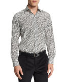 Printed Long-Sleeve Sport Shirt, White/Black