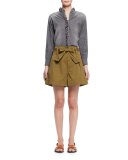 Awendy Ruffled Chambray Shirt, Gray
