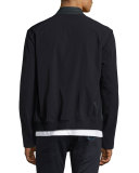 Croc-Embossed Perforated Leather Jacket, Navy Blue