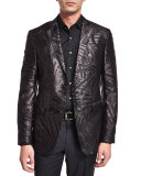 Palm-Print Jacquard Silk Evening Jacket, Black