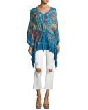 Enchanted Garden Silk Caftan, Blue