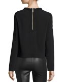 Embroidered Long-Sleeve Top, Black