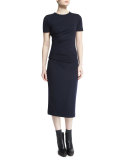 Short-Sleeve Wool Jersey Dress, Navy