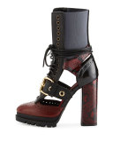 Westmarsh Leather & Snakeskin Cutout Ankle Boot, Burgundy Red