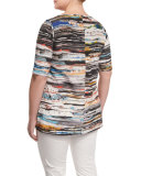 Biacca Striped Tank W/ Attachable Sleeves, Plus Size