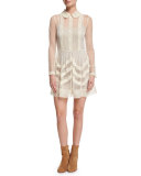 Long-Sleeve Point d'Esprit Fit-and-Flare Dress