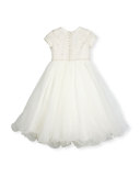 Cap-Sleeve Lace & Tulle Special Occasion Dress, Ivory, Size 4-14