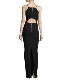 Elana Sleeveless Cutout-Back Gown, Black