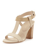 Chain-Detail T-Strap Sandal, Nude